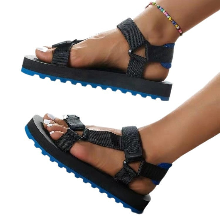 Wholesale Summer Thick Bottom Color Matching Velcro Rubber Sandals