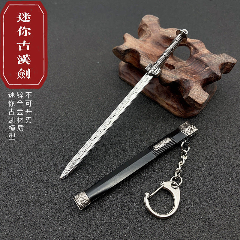 Wholesale Mini Sword Weapon Model with Sheath Embroidered Spring Knife Pendant