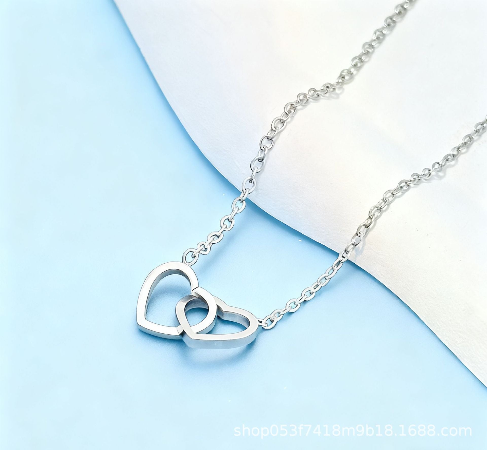 Wholesale Sweet Valentine's Day Double Love Titanium Steel Necklace