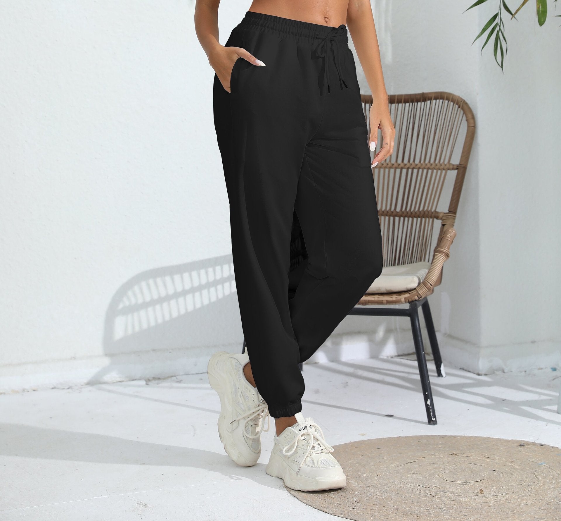 Wholesale Women's Solid Color fleece-lined Pants Casual Sports Jogging High Waist Loose Leg-toe Household Casual Pants