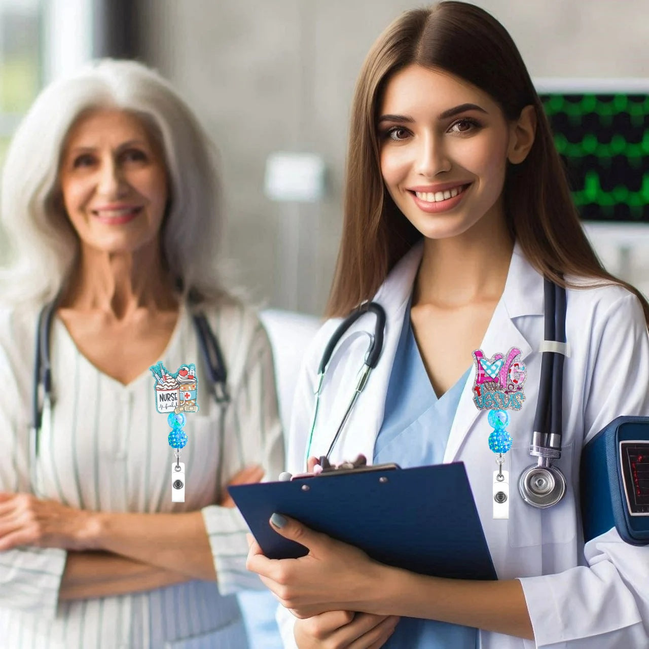 Wholesale Creative badge clip diamond ball with beads retractable easy pull buckle