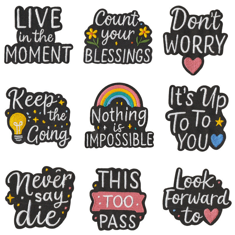 Wholesale Cartoon English Iron On Embroidered Patches 9 Piece Set Fashion Sewing Accessory For Clothing Towel Decor Gift Boutique Resale