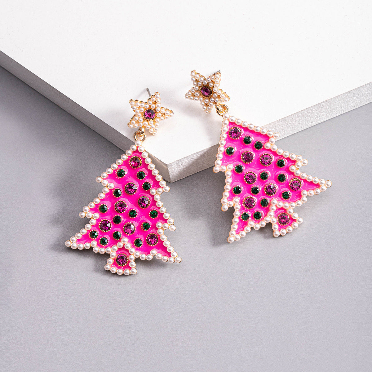 Wholesale Christmas Rice Ball Bow Knot Crutches Guard Christmas Tree Alloy Diamond Earrings