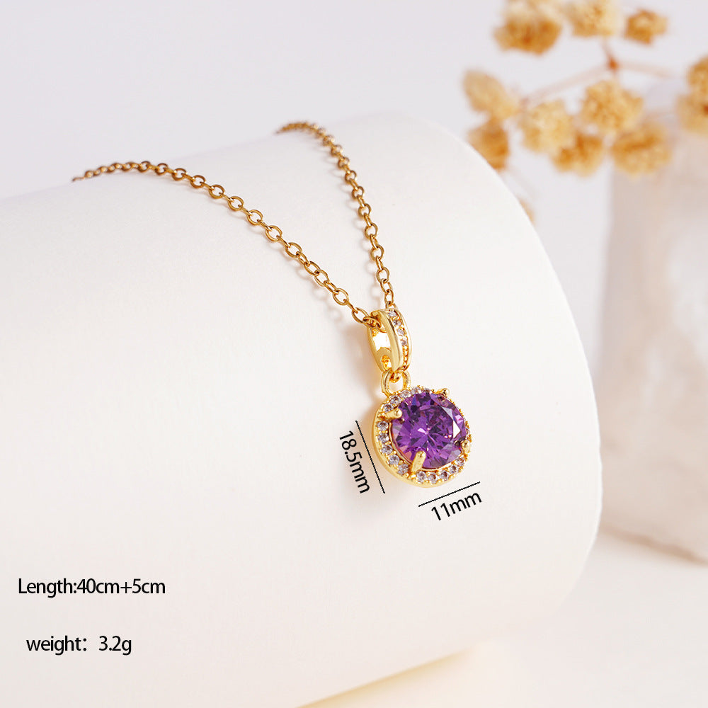 Wholesale Copper Inlaid with Zircon Geometric Round Necklace Stainless Steel Clavicle Chain Jewelry