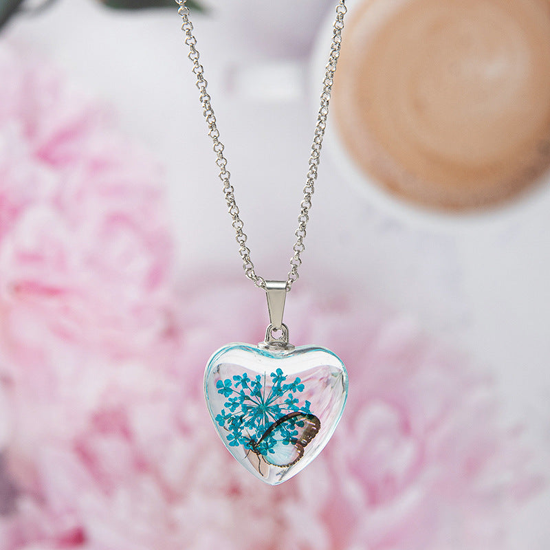 Wholesale Colorful Eternal Flower Butterfly heart necklace