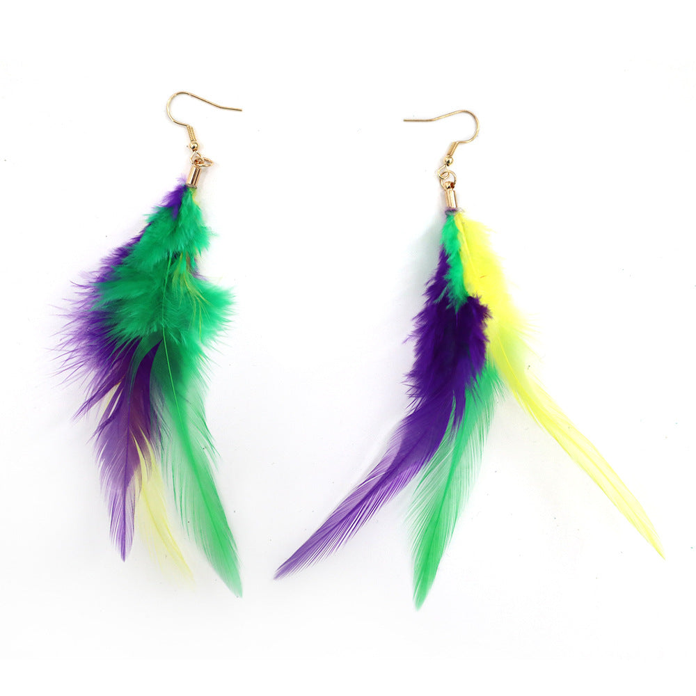 Wholesale Carnival Sequin Gold Purple Green Feather Accessories Earrings