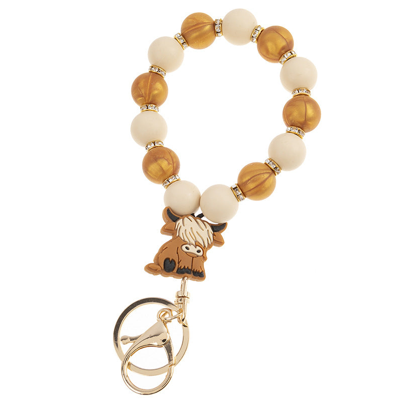 Wholesale Amazon Silicone Small Rainbow Beaded Bracelet Keychain DIY Creative Wrist Bracelet Keyring Accessories