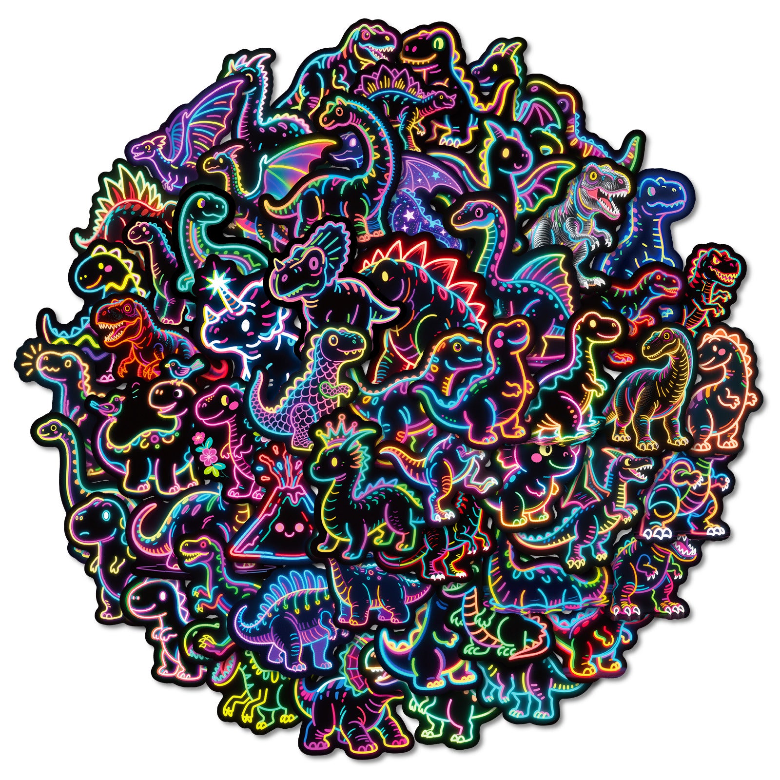 Wholesale 56 Neon Dinosaur Black Edged Colorful Cartoon Graffiti Stickers