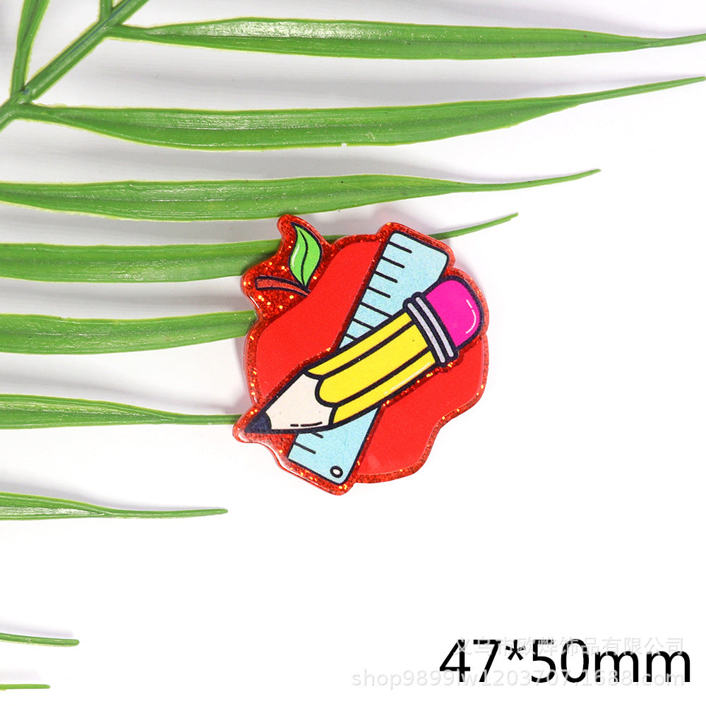 Wholesale 10pcs New loose powder cartoon teacher stationery style personalized bag jewelry acrylic pin cute DIY patch