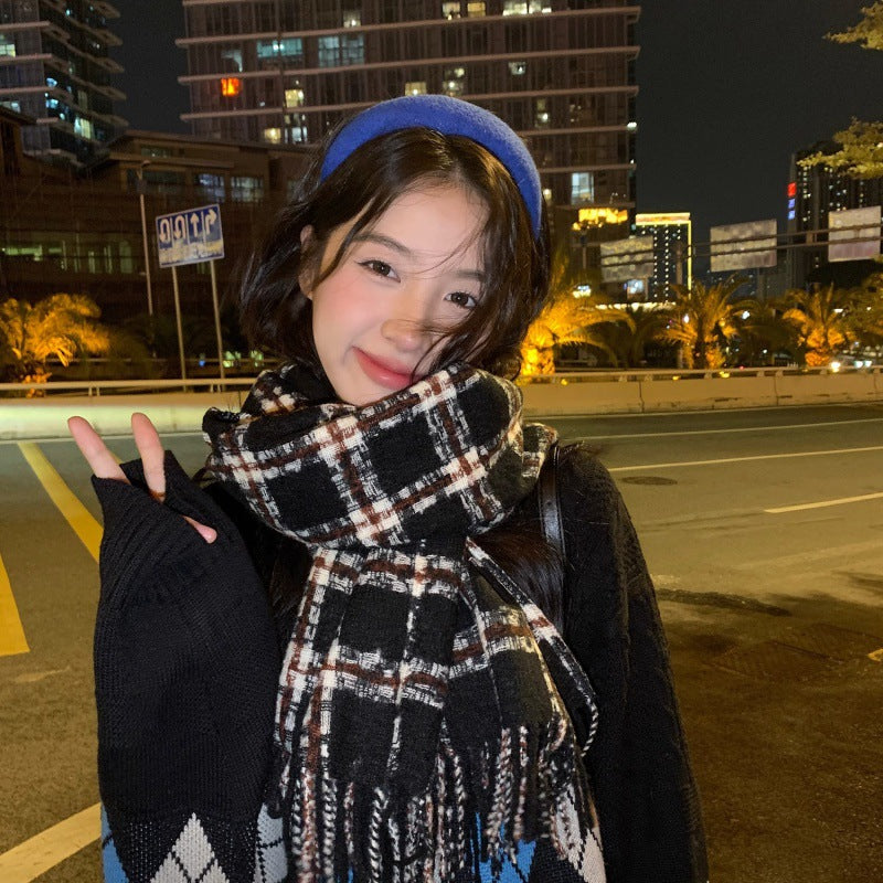 Wholesale Color Block Plaid Square Tassel Shawl Acrylic Scarf