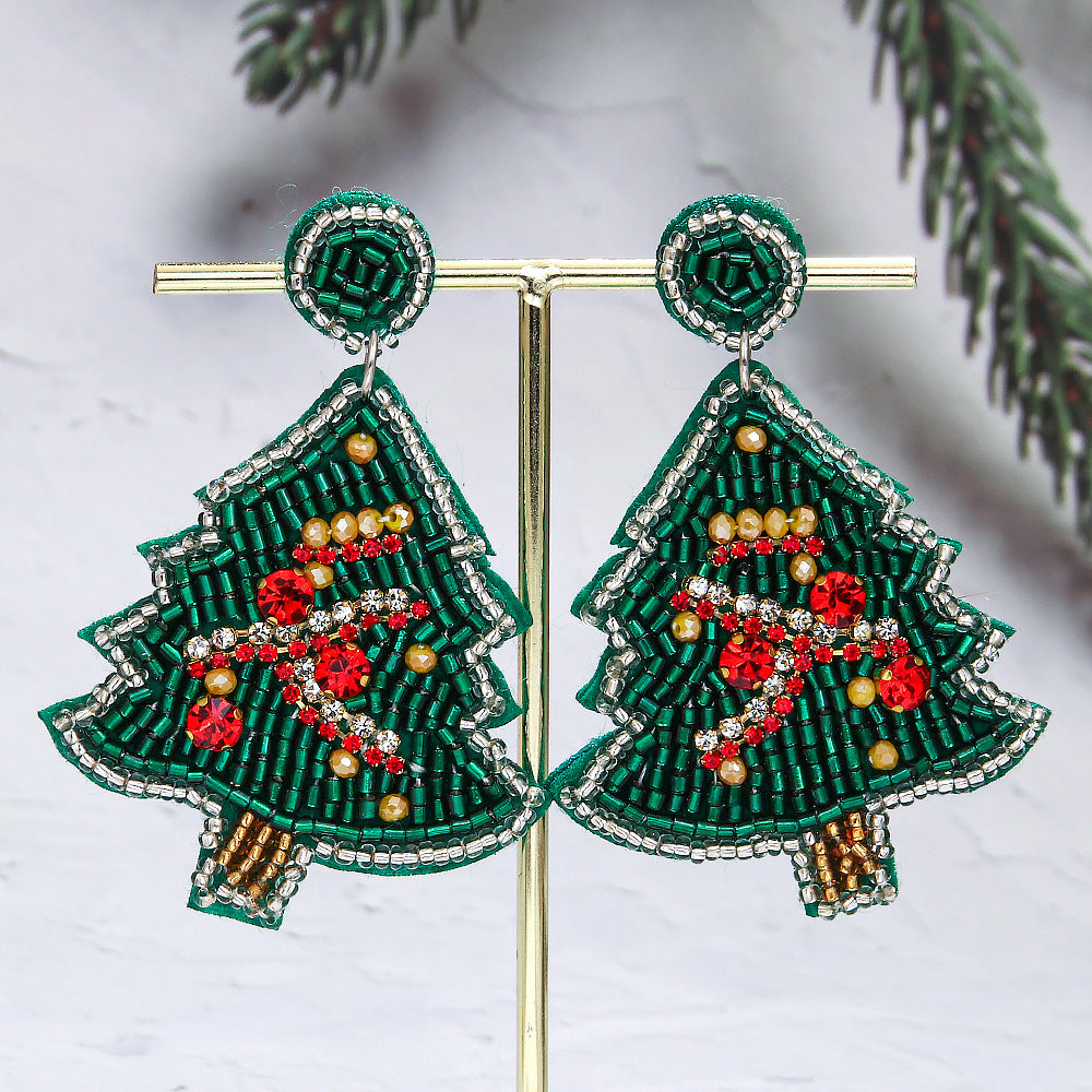 Wholesale Christmas tree rice bead earrings