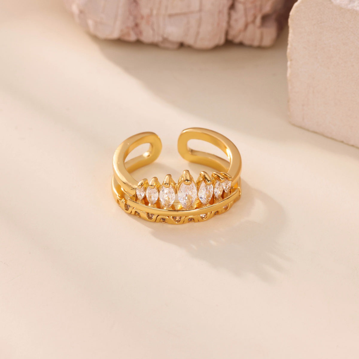 Wholesale gold-plated open ring double-layer ring luxury index finger ring