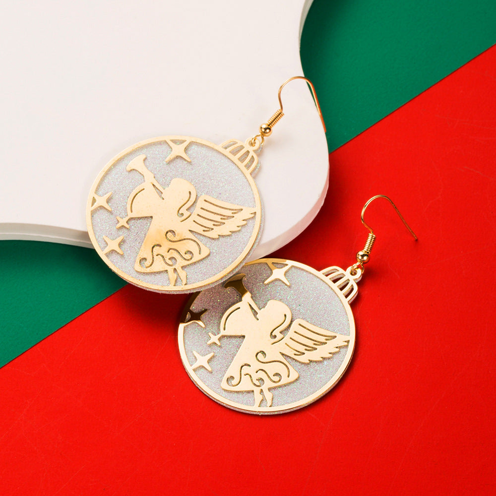 Wholesale Christmas Carved Cut-out Double-layer Alloy Glitter Earrings