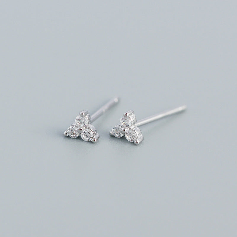 Wholesale Personalized Light Luxury Versatile Stacking Geometric Clover Diamond S925 Sterling Silver Earrings