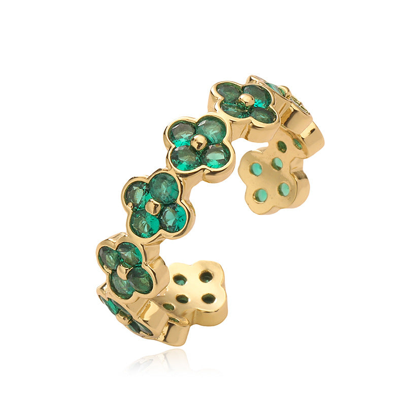 Wholesale Luxury Four-leaf Clover Opening Adjustable Ring