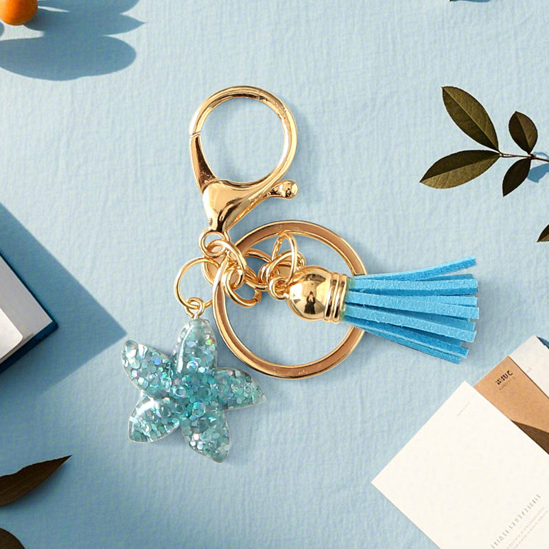Wholesale Blue keychain star tassel ocean crystal pendant