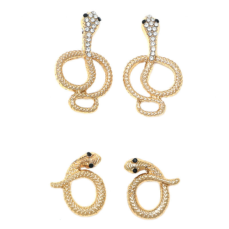 Wholesale Silver Needle Long Micro-encrusted Diamond Retro Snake Earrings