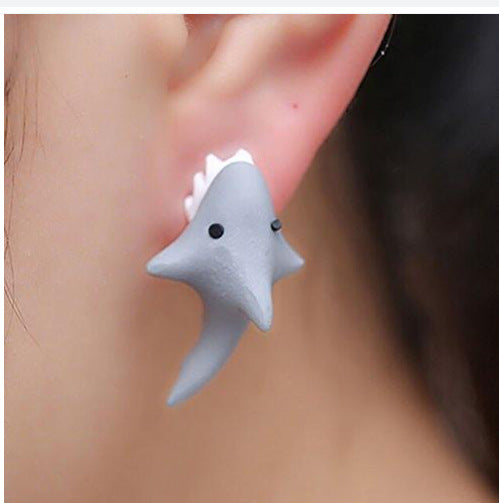 Wholesale Small animal bites ear  dinosaur shark earrings