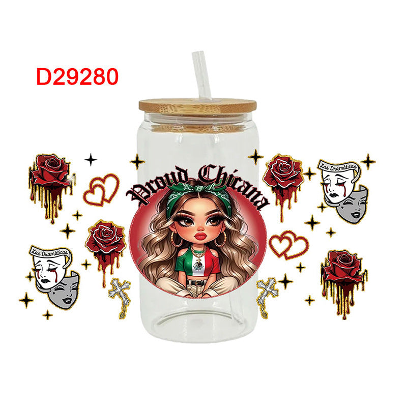 Wholesale Western style cute girl  16oz Cup UV DTF Wraps