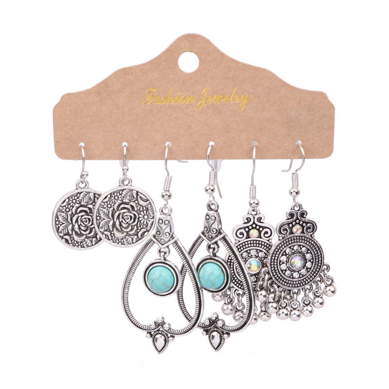 Wholesale Vintage Silver Turquoise Ethnic Style Earrings