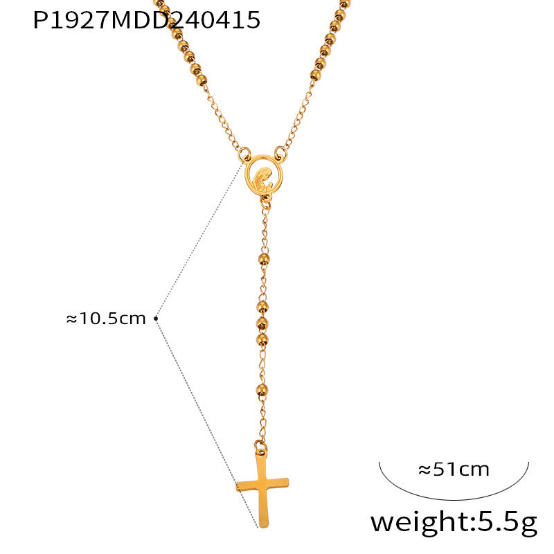 Wholesale Embossed Figure Round Tassel Cross Pendant Titanium Steel Necklace