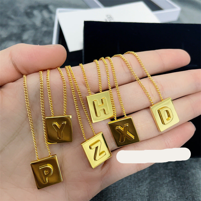 Wholesale Small square 26 letter necklace