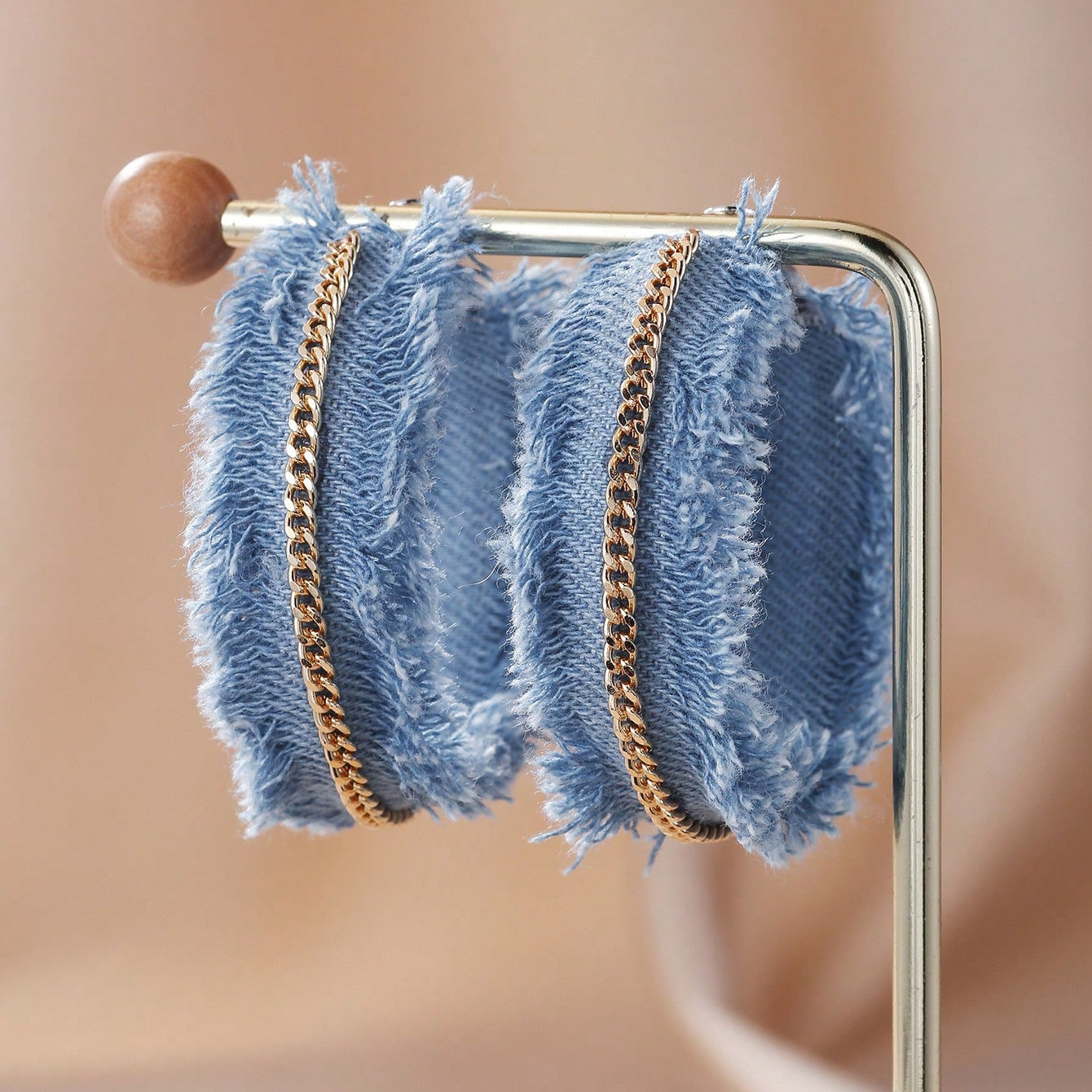 Wholesale Exaggerated Fashionable Atmosphere High-grade Denim Tassel Chain Bohemian Style Denim Earrings