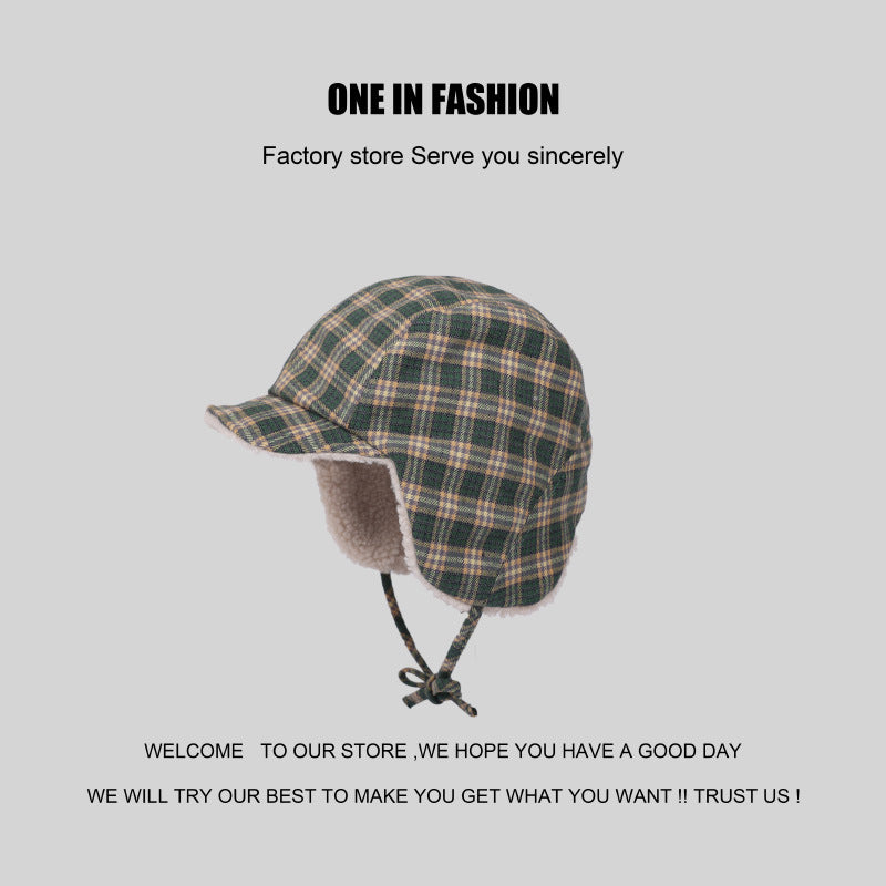 Wholesale Polyester Plaid Warm Lamb Wool Ear Protectors