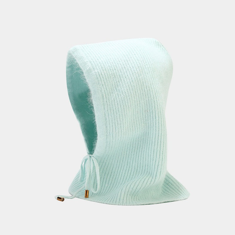 Wholesale 2023 Winter Rabbit Fur Warm Neck Protector Hooded Integrated Knitted Hat Woolen Hat