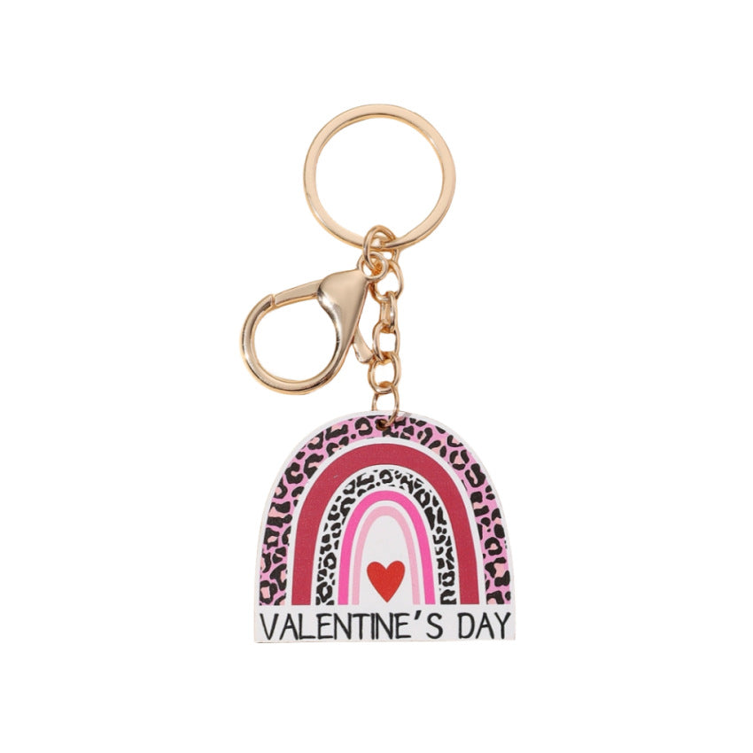 Wholesale Pink Rainbow Valentine Wooden Keychain