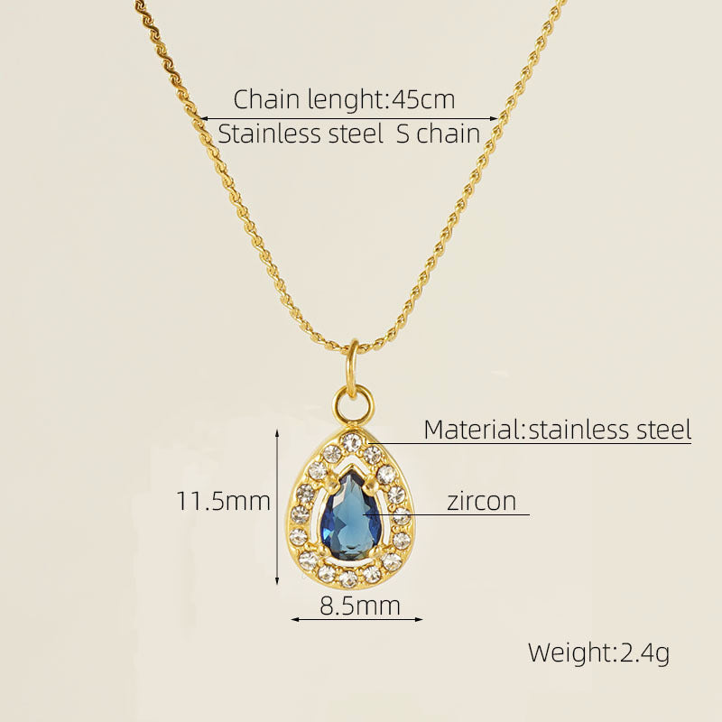 Wholesale Water drop zircon necklace female 18K stainless steel pendant clavicle chain