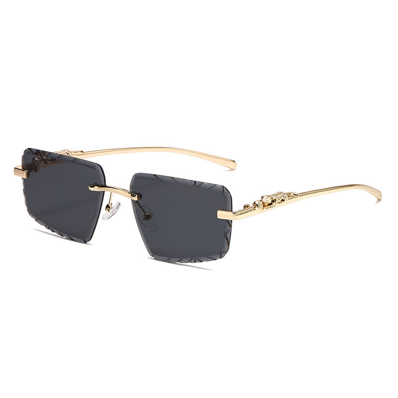 Wholesale Trendy Cheetah Retro Metal Frameless Square Colored Sunglasses