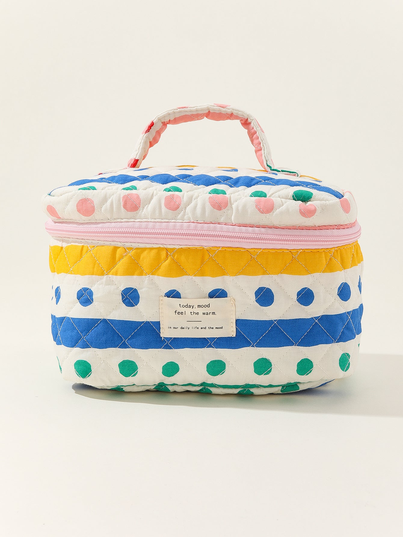 Wholesale Portable Large Capacity Striped Polka Dot Portable Quilted Cotton Cute Flower Cosmetic Bag