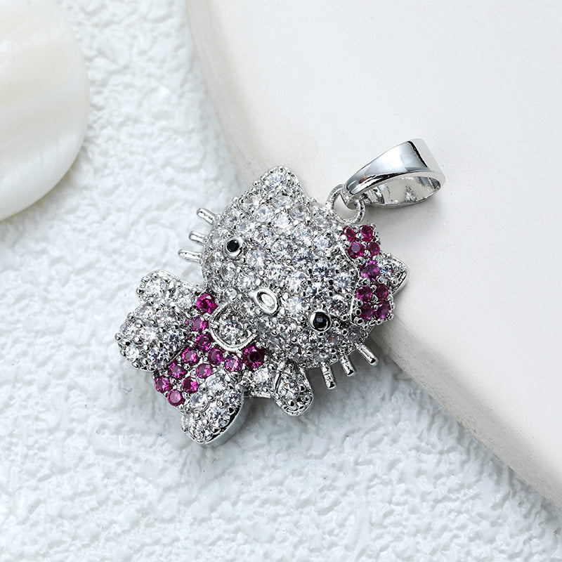 Wholesale Temperament All-match Titanium Steel Red Panda Animal Copper Plated Real Gold Micro-Inlaid Zircon Necklace Pendant