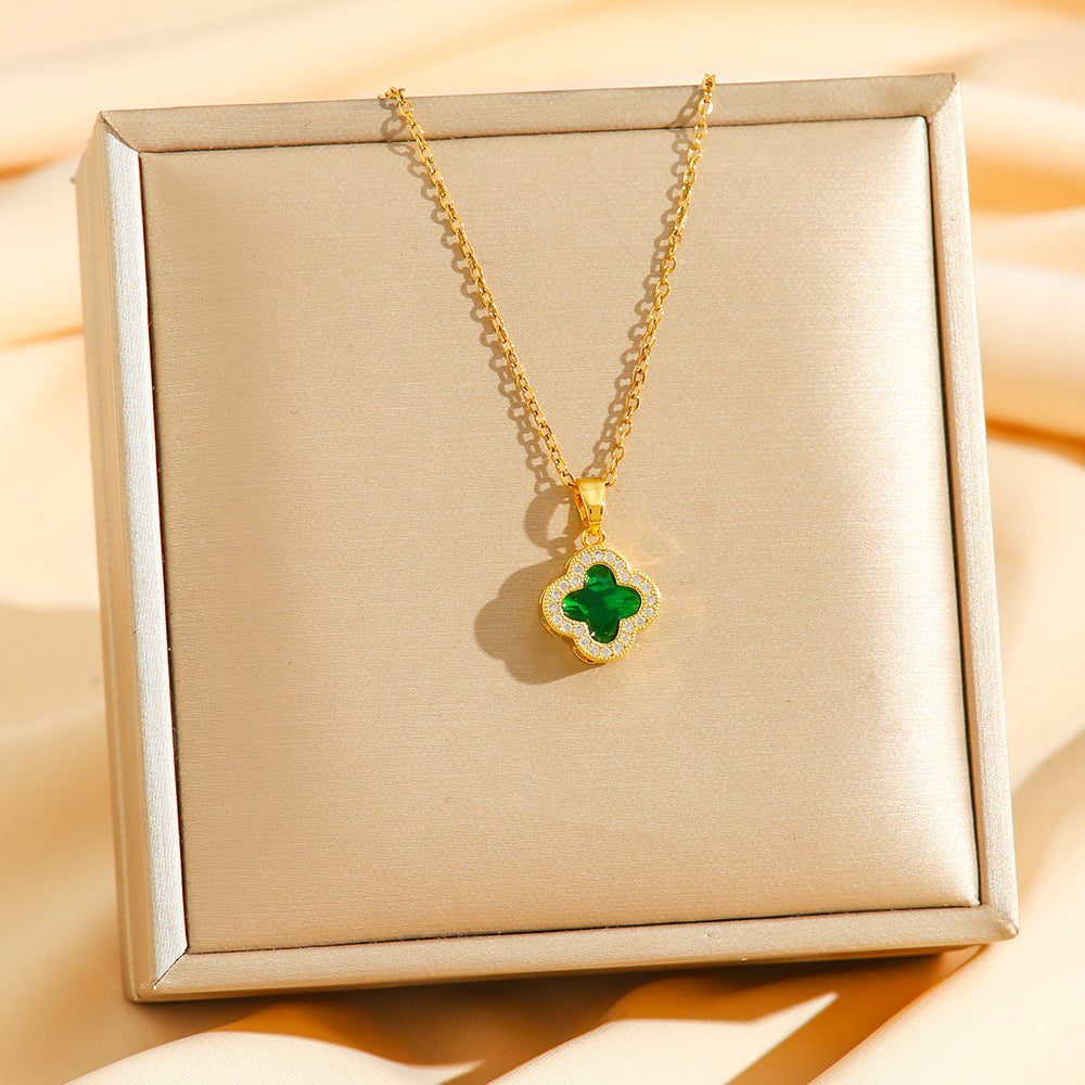 Wholesale Multi colored zircon inlaid clover necklace