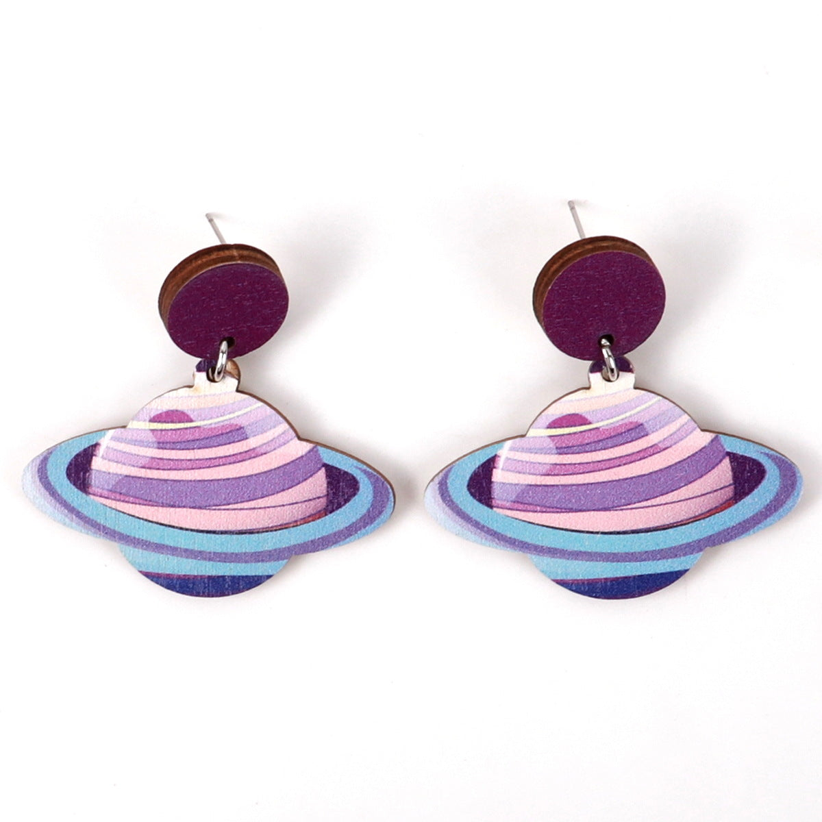 Wholesale Wood Planet Print Earrings