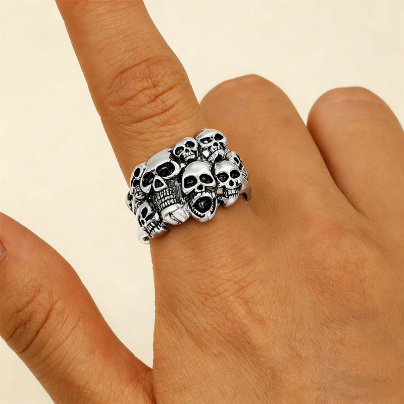 Wholesale Gothic Skull Pirate Adjustable Ring Zinc Alloy Antique Silver Finish Unisex  Jewelry Boutique Resale