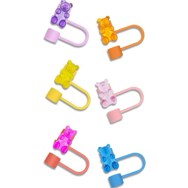 Wholesale 6pcs/pack Resin glitter heart silicone straw cap cup accessories