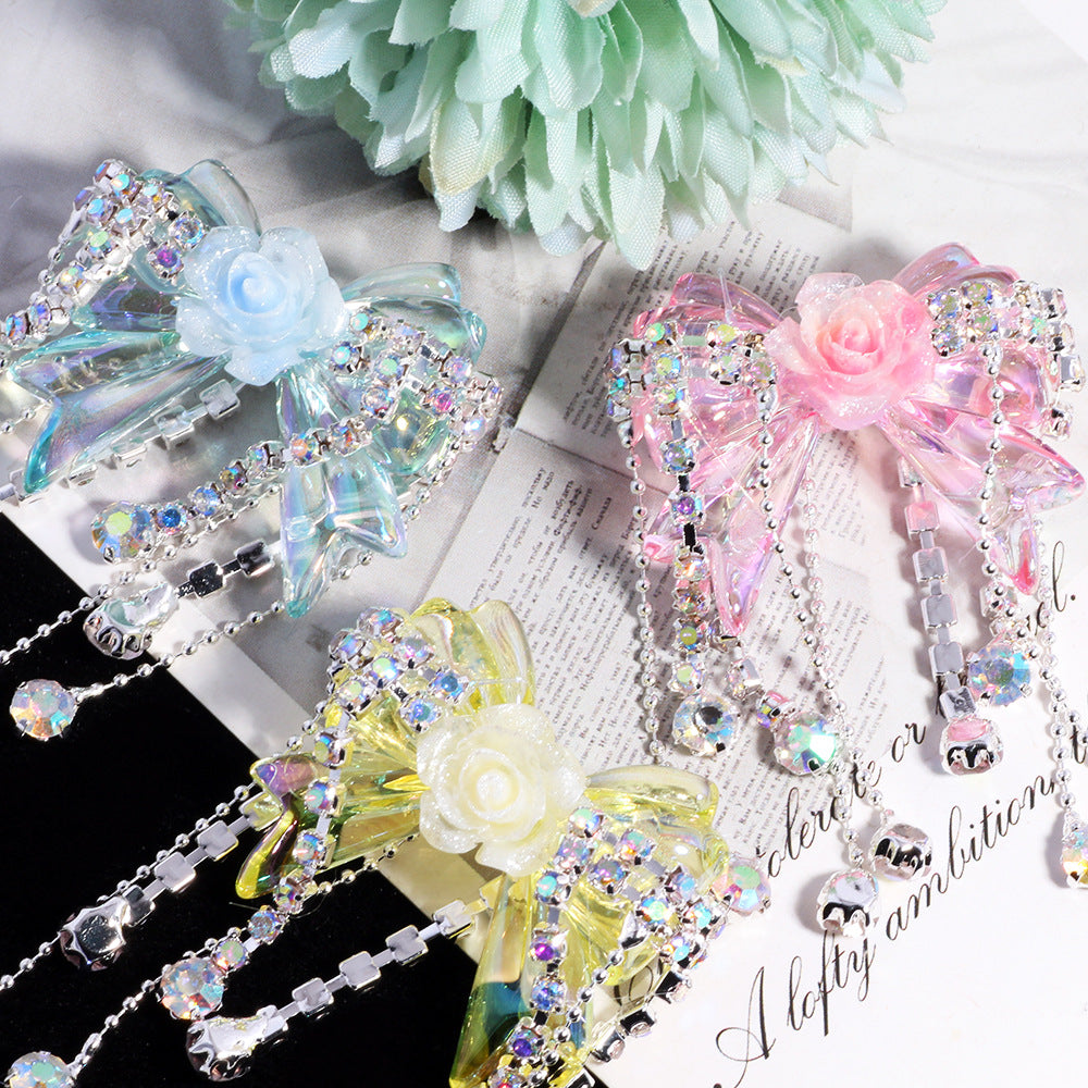 Wholesale 3pcs Colorful tassel bow acrylic straight hole Acrylic Beads