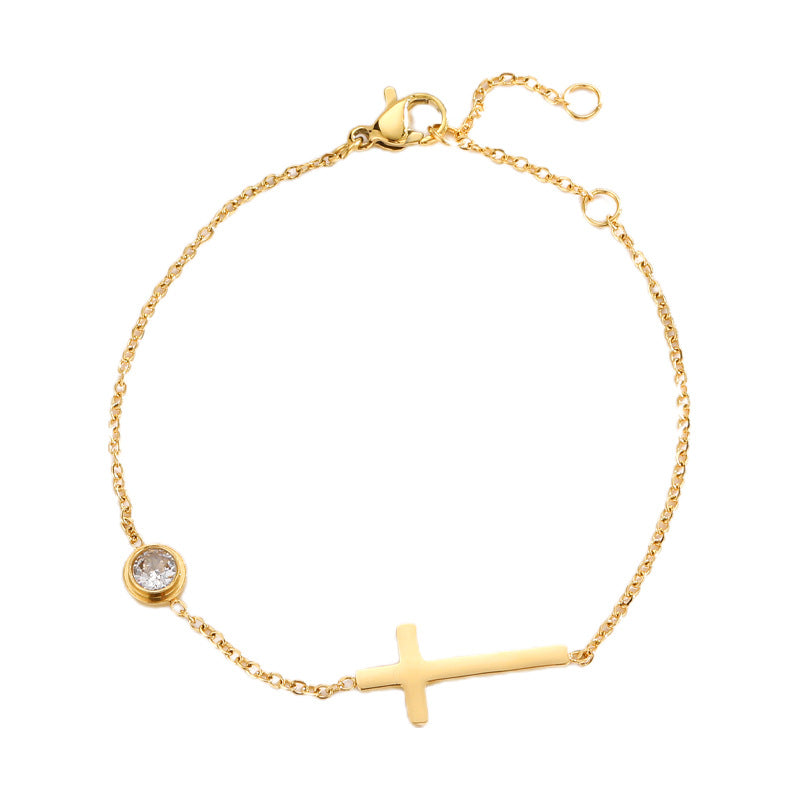 Wholesale Simple Cross Single Diamond Titanium Steel Bracelet