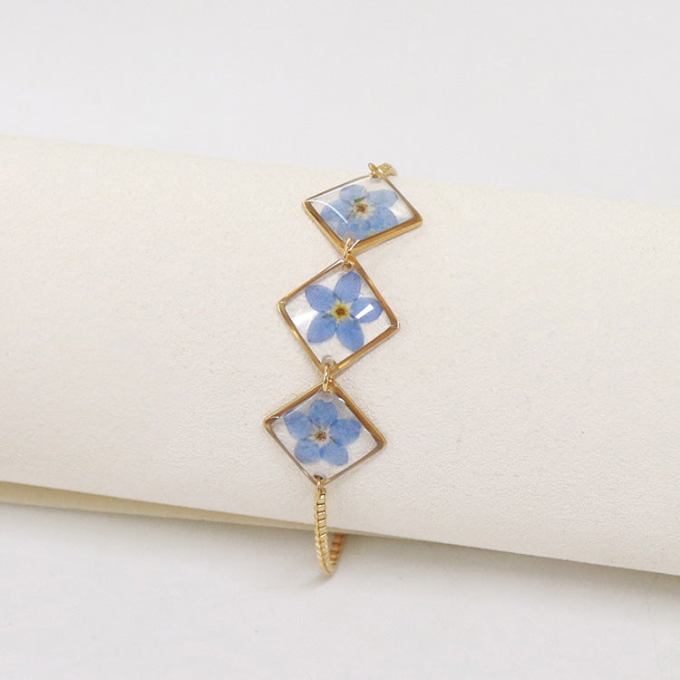 Wholesale 6pcs Geometric Blue Flower Real Flower Bracelet