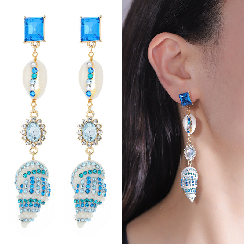 Wholesale Blue Coast Conch Diamond Summer Ocean Set  Alloy Necklace