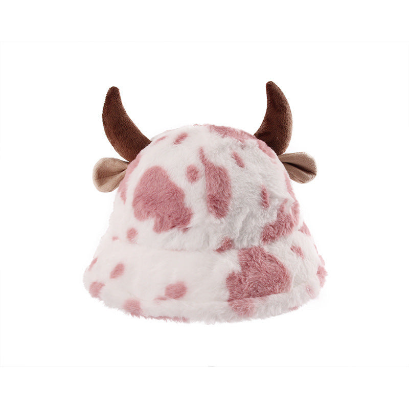 Wholesale of New Autumn and Winter Cow Patterned Cowhorn Plush Thickened Warm Fisherman Hats