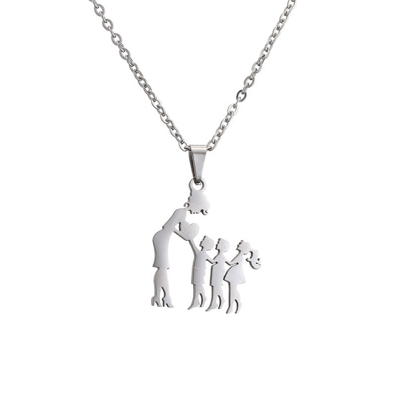Wholesale Family of Four Silhouette Pattern Stainless Steel Titanium Steel Necklace
