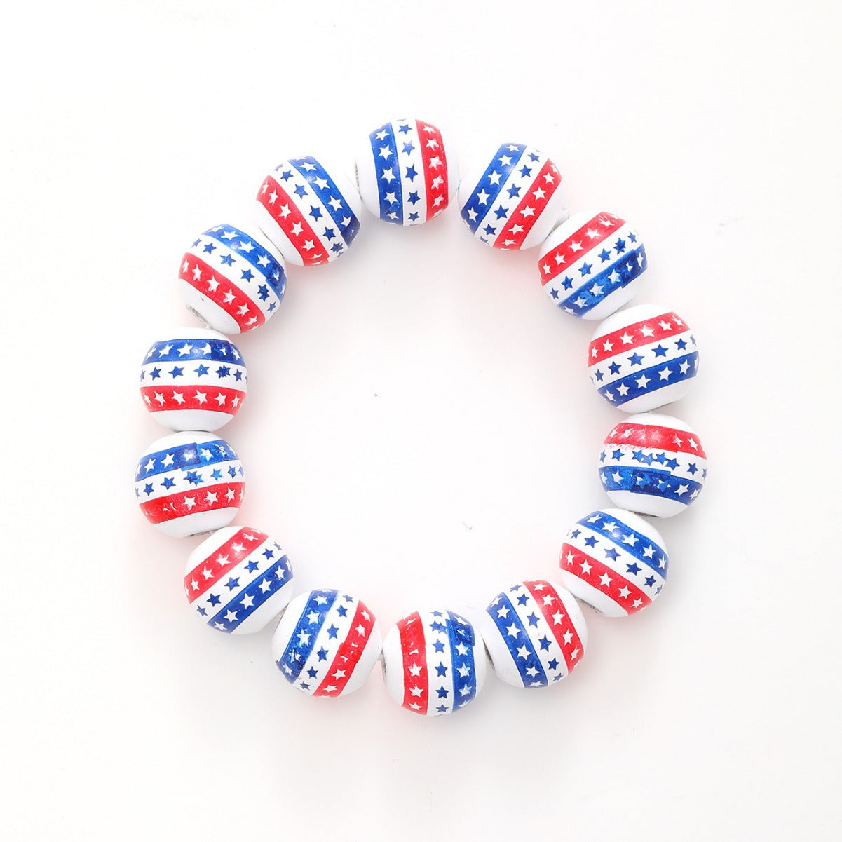 Wholesale American Independence Day Star Stripe Wooden Beaded Bracelet