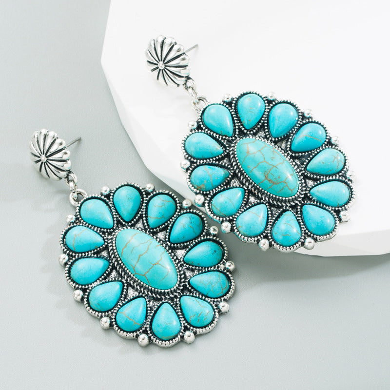 Wholesale Retro turquoise exaggerated temperament earrings