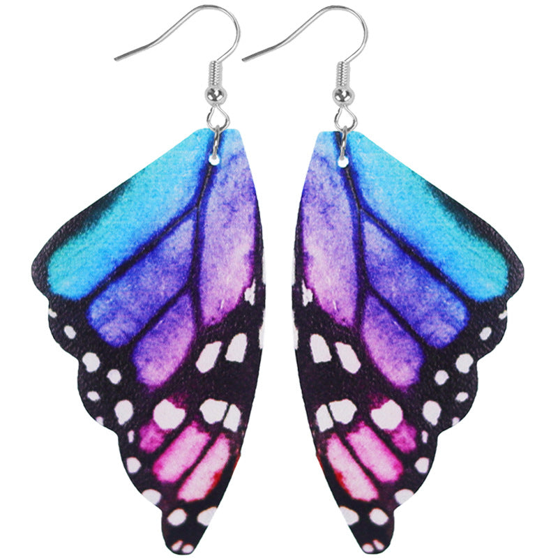 Wholesale 2pairs/pack 3D Simulated Butterfly Wings Symmetrical Leather Earrings