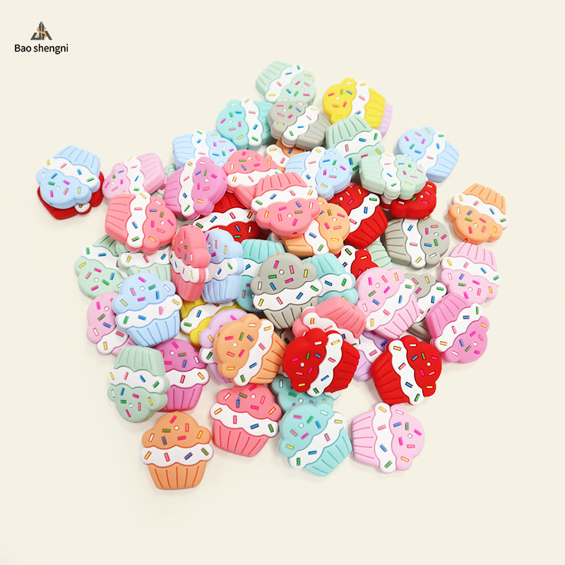 Wholesale 10pcs/pack cute little cake beaded pen beads silicone decorative accessories DIY beads