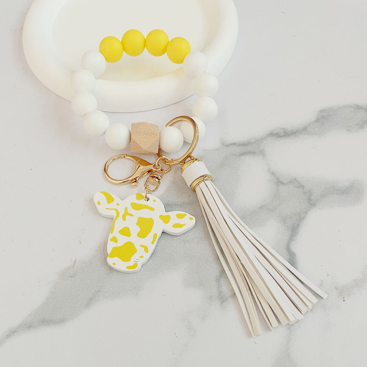 Wholesale Western Style Cow Head Colorful Silicone Beaded Wrist Keychain