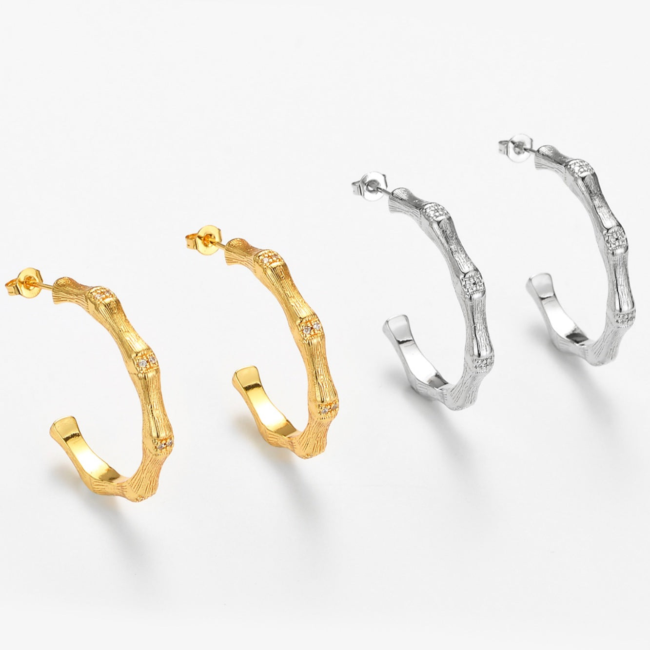Wholesale Zirconia-set brushed bamboo-shaped earrings for women